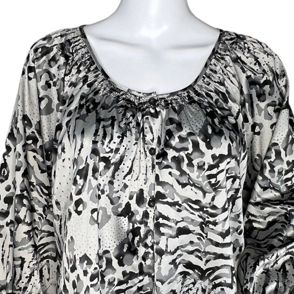 Express Shirt Womens Small White Gray Leopard Print Satin Office Career Party - Picture 5 of 9